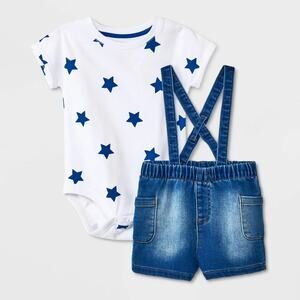 NWT Cat & Jack Baby Boys' Mini Man Star Top & Bottom Set - White 0-3M